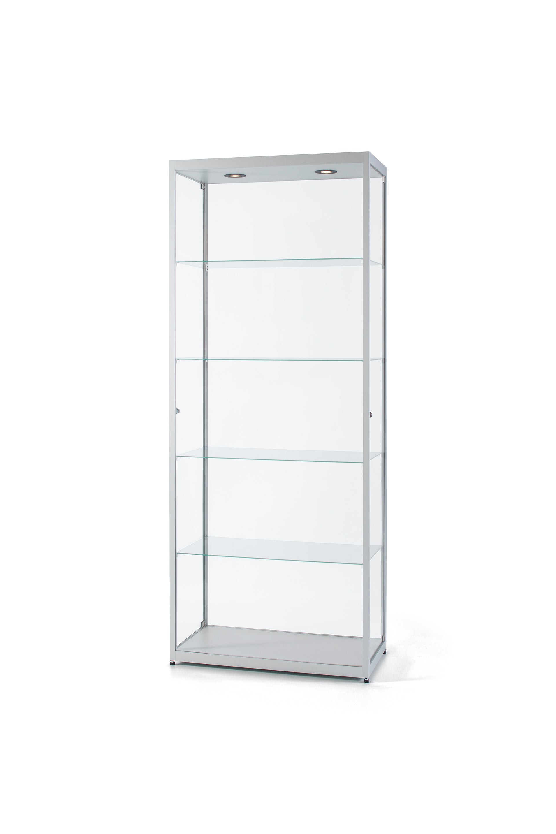 Vitrine en Verre Trempé à Trois Niveaux avec Porte et Éclairage, Blanc