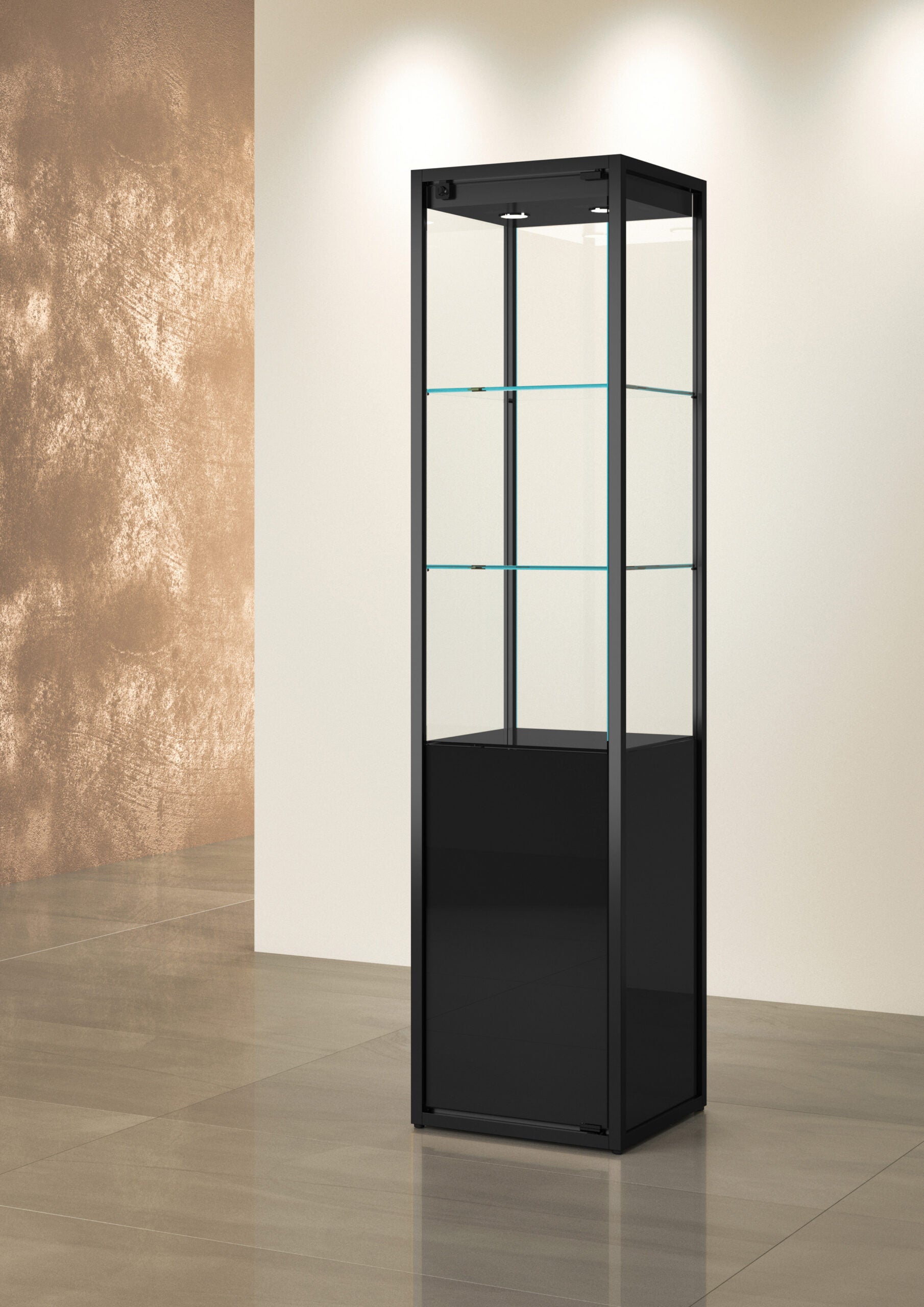 Column display case with storage and lighting - STM45VM – Sarazino Vitrines