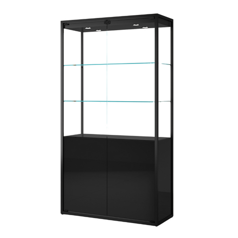 Vitrine de cinéma, blanc mat/noir haute brillance - Vitrine moderne en verre - (LxHxP) : 50,5 x 111 x 32,5 cm Vitrine de cinéma, blanc mat/noir haute brillance - Vitrine moderne en verre - (LxHxP) : 50,5 x 111 x 32,5 cm